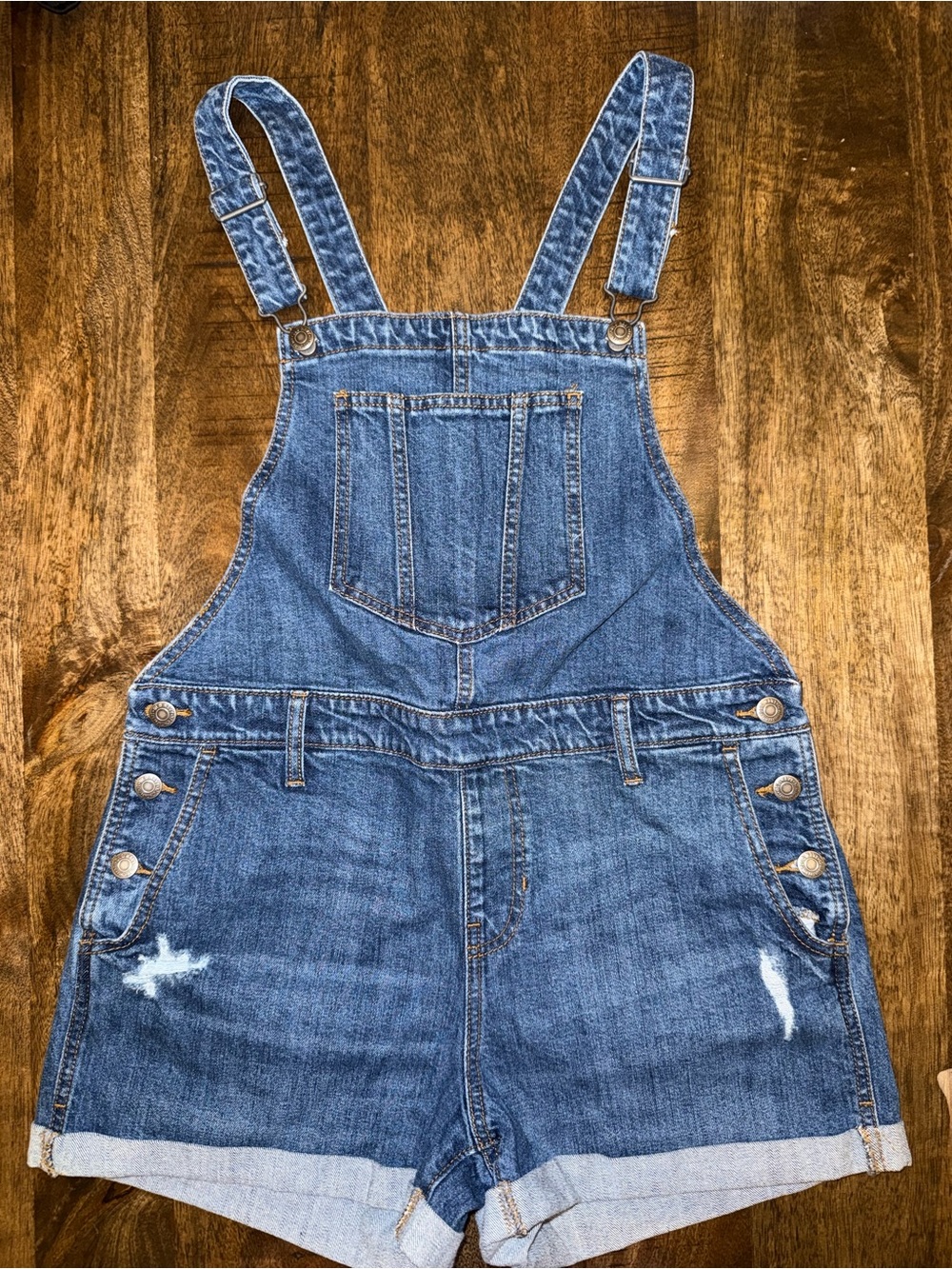 Old Navy Blue Denim Shortalls with Contrast Stitching